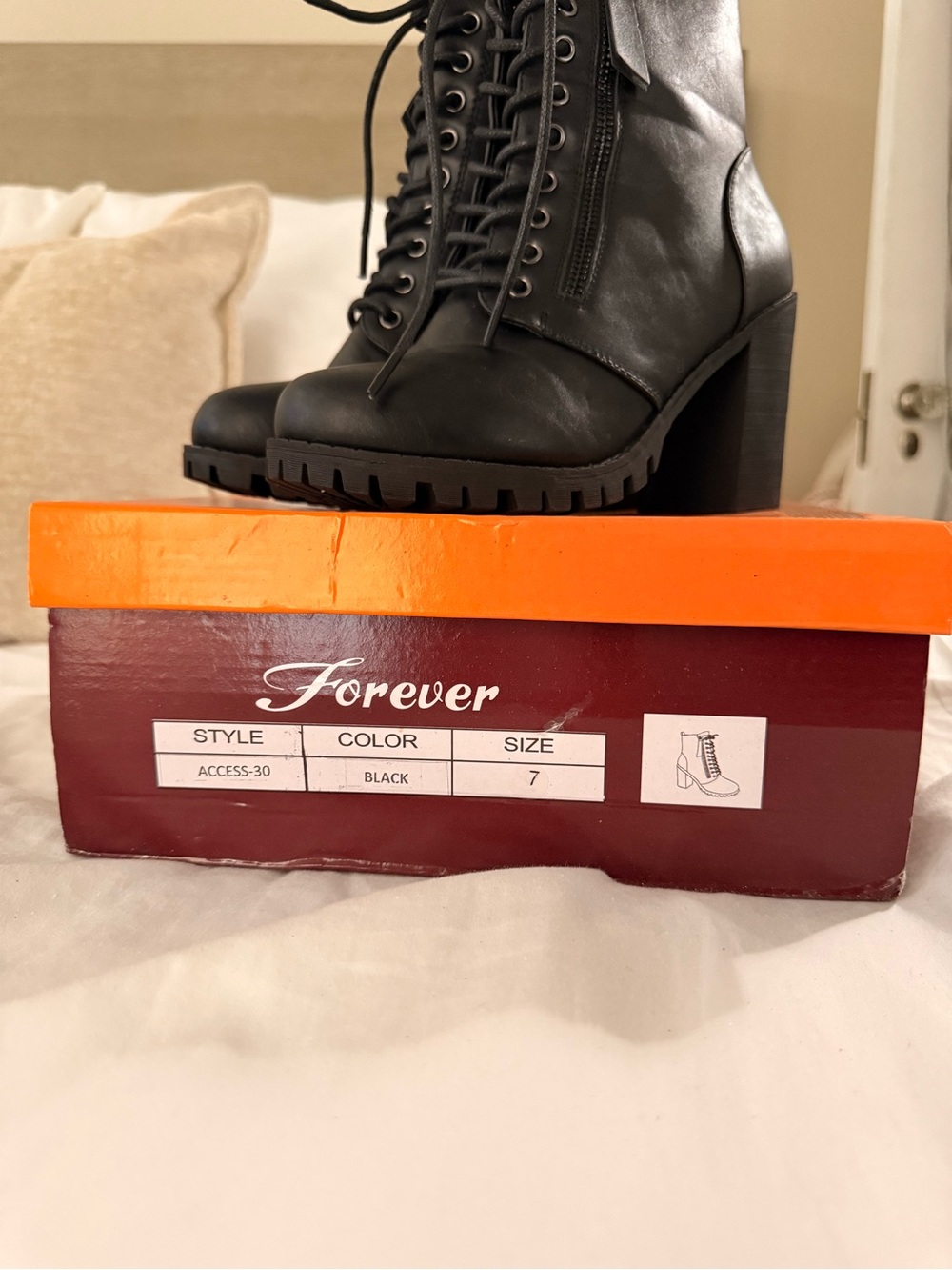Forever 21 Black Lace-Up Chunky Heel Ankle Boots
